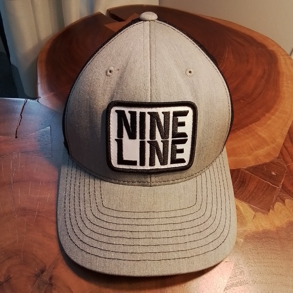 Richardson Style 112 Nine Line Patch Hat Black Gray White Snapback